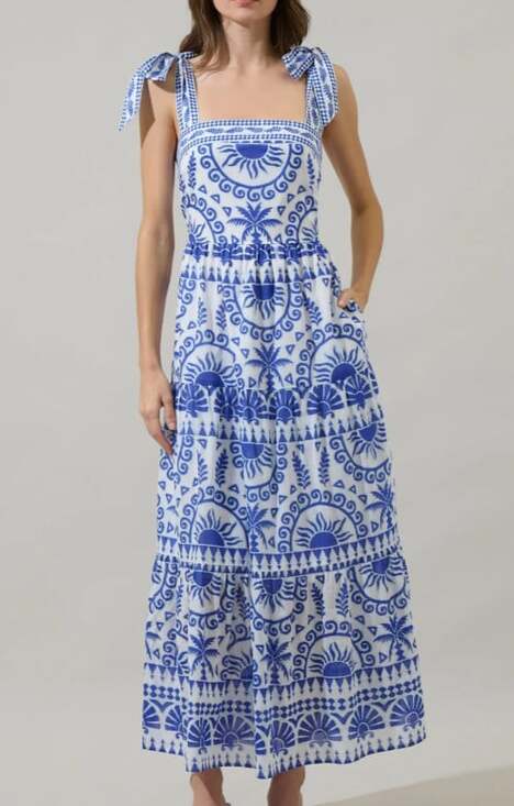 Sugarlips Dresses & Skirts - Sugarlips  Large/12 Rivera Tropics Tiered Maxi Dress Blue White Patterned Print